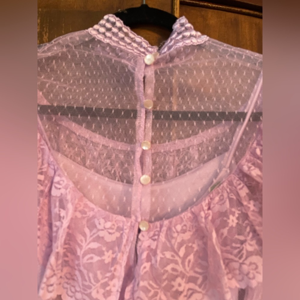 Vintage 70s pastel lavender dress with lace overshirt - Picture 5 of 10